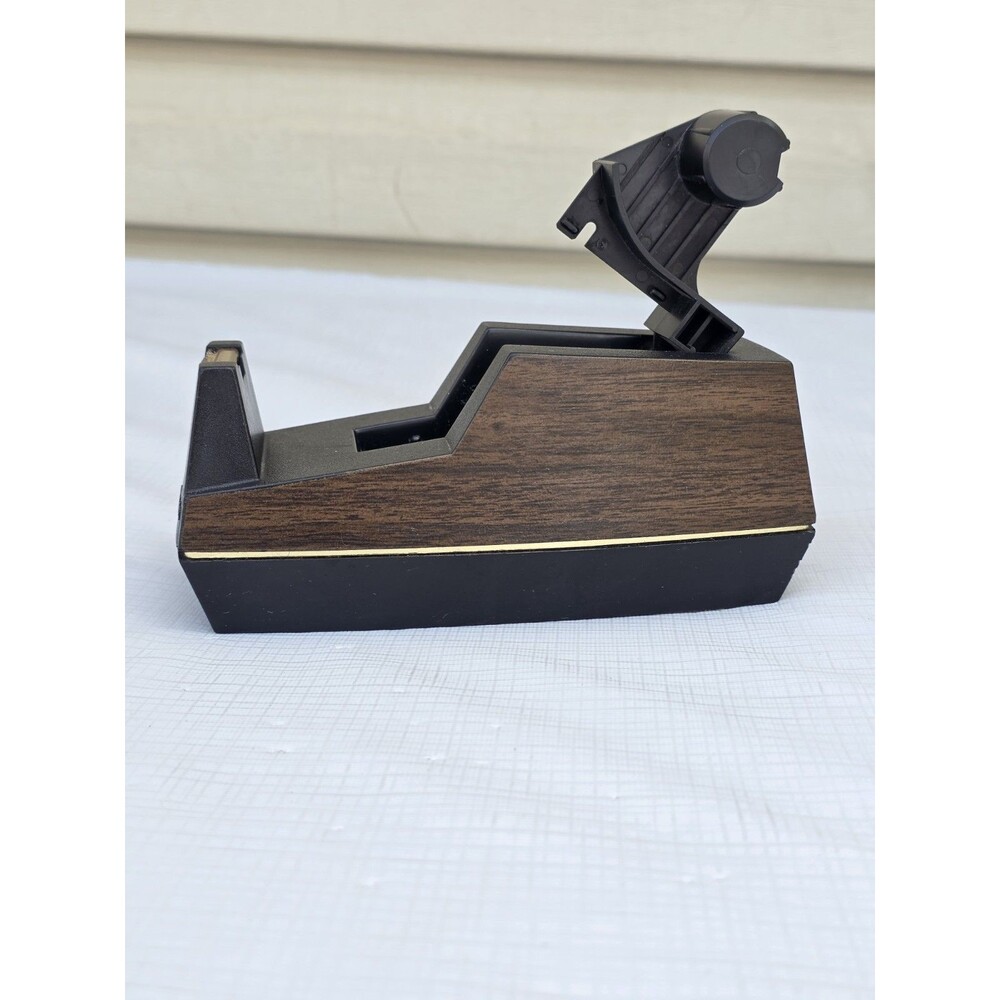 Vintage Scotch 3M Executive Desk Tape Dispenser C-41 Brown Wood Grain Gold Trim